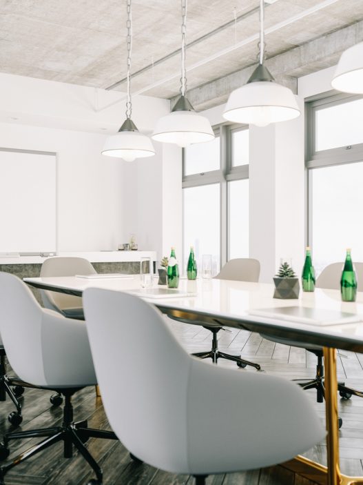 Modern Meeting Room With Interactive Projection Screen Interior of a modern luxury board room with technology equipments.